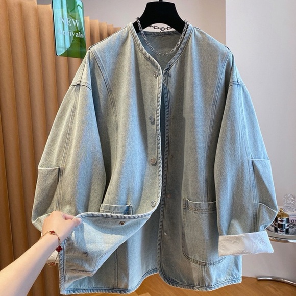 Casual Light Blue Denim Jacket for Women - Picture 1 of 3